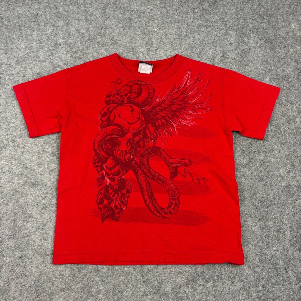 Route 66 Graphic Tee Boys M Red Skull Snake Wings Skater Grunge Y2k 90s Surf